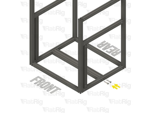 Slide the right-hand side sub-assembly down onto the frame assembly. Make sure the Quick Connector T-Nut Pins are aligned with the side extrusion slots