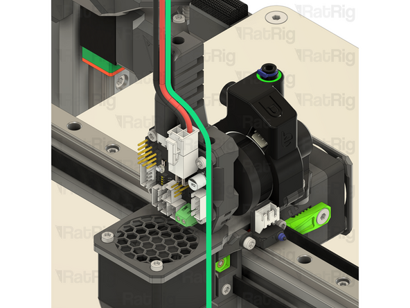 Connect the white Molex Micro-Fit connector on the toolhead wiring to the EBB42 toolboard as shown