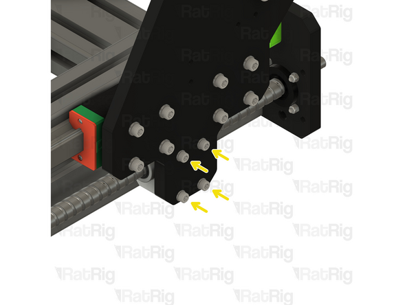 Rotate the ball screw by hand to align the ball screw block with the matching holes in the X-axis gantry