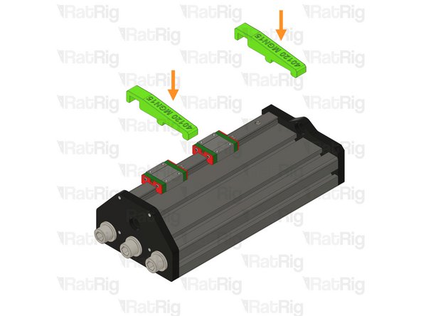 Insert the two align_40120_mgn15 printed jigs in the T-Slot and rail.