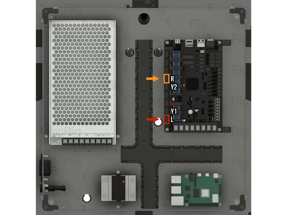 The left stepper motor is on the bottom left when looking at the V-Core 4.0 from the front