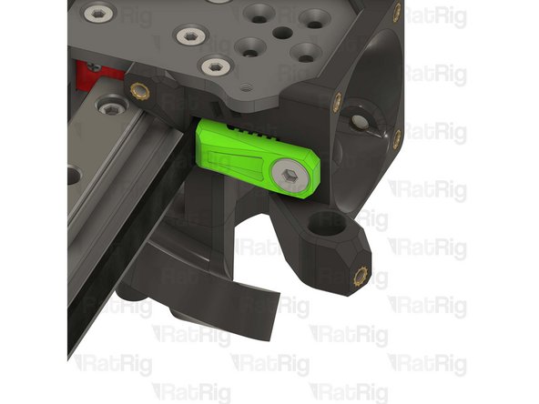 Install the M4x10 screw through the belt clamp and into the toolhead front, making sure the teeth of the belt clamp mesh with the belt