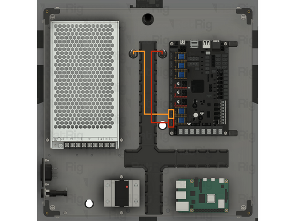 Route both stepper motor cables inside the electronics enclosure, as shown