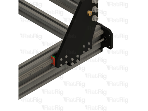Once all four holes are aligned, install an M5 washer onto each M5x25 screw and insert them through the gantry plate, tightening them into the nut block