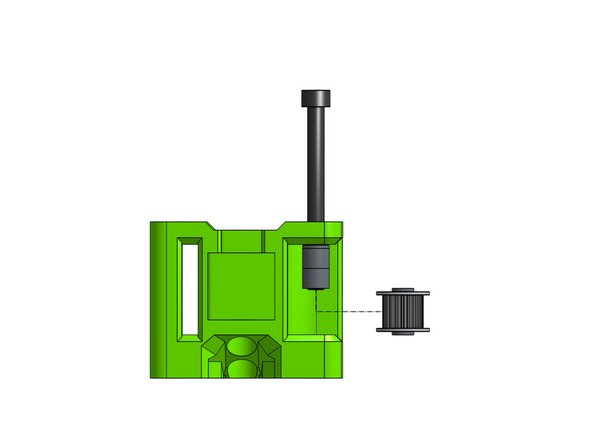Step by step insert the screw while adding the stack parts onto it: mini shim, 2x 6mm spacers, micro shim, toothed idler, micro shim