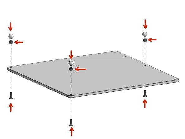 Attach the Countersink M5x16 screws to the 12mm balls through the 6mm spacers