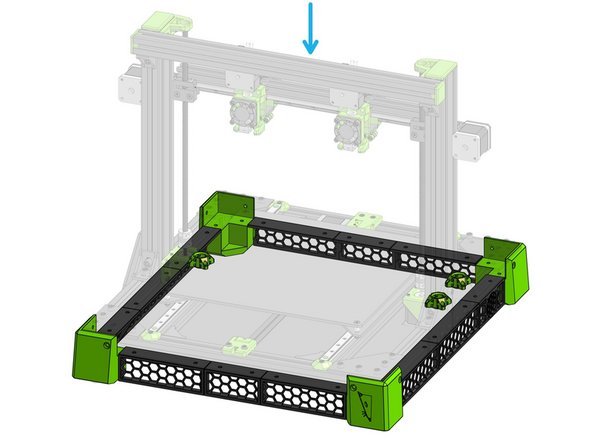 Electronics Below Bed Pack - Optional setup where the user can mount all the electronics under the printer bed instead of behind or on top. This pack includes the tall feet, side panels for inlets, fans, as well as cable tunels.