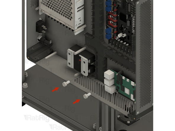 Insert an M6x12 Cap Head Screw into each of the marked holes within the electronics enclosure