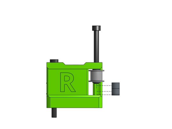 Step by step insert the screw while adding the stack parts onto it: mini shim, smooth idler, mini shim, 2x 6mm spacers, mini shim