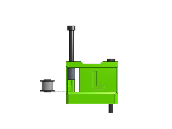 Step by step insert the screw while adding the stack parts onto it: mini shim, 2x 6mm spacers, mini shim, smooth idler, mini shim