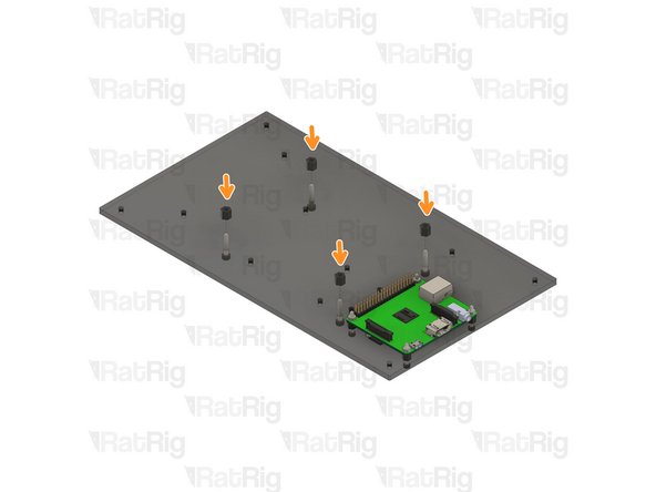 Insert an M3x16 screw into each of the holes in the electronics panel as shown