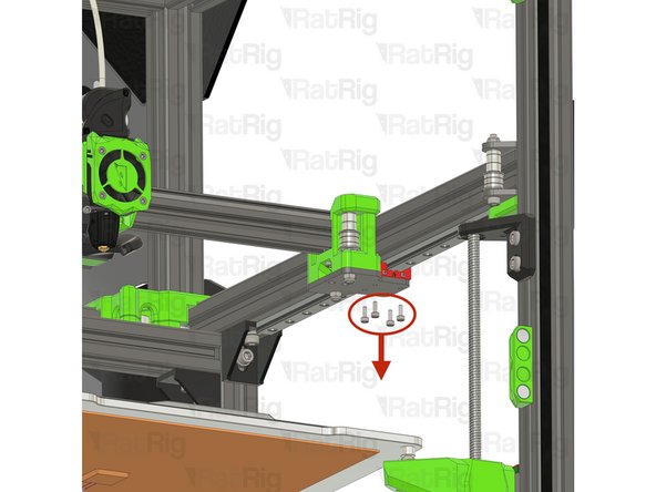 Remove the four M3x8 Cap Head Screws holding the X-axis gantry to the right Y-axis linear rail carriage