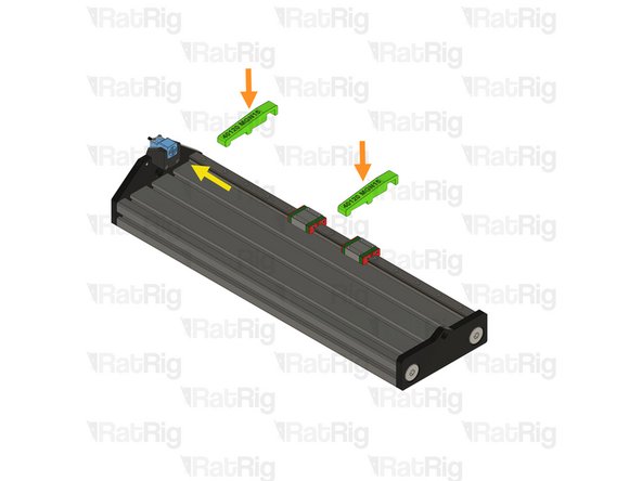 Insert the two align_40120_mgn15 printed jigs in the T-Slot and rail.