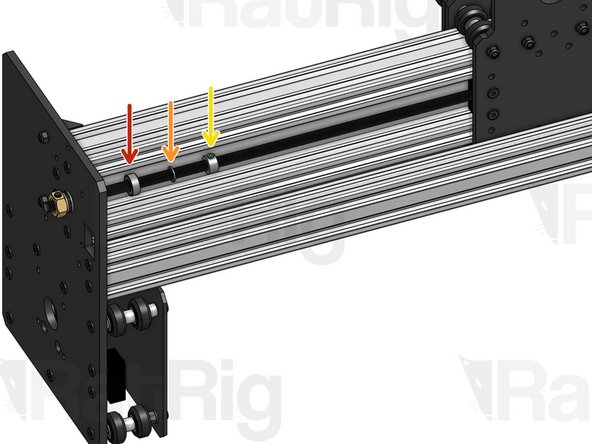 Insert the X Lead Screw through the Left Y-Plate hole. Right after the hole, insert the 3 parts below in order.