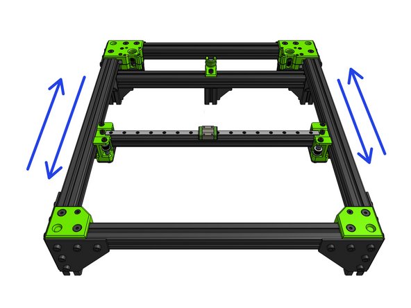 Move the X gantry to the front of the frame and back to uncover the first hole in the rail