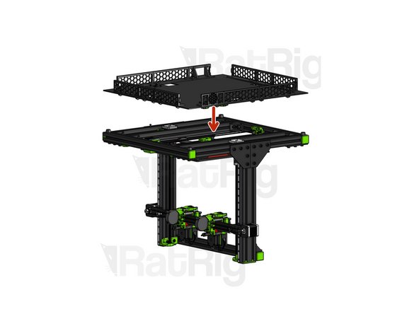 Carefully turn your V-Cast upside down. You may want to support it on two flat surfaces (such as 2 desks), letting the Z axis hang between them.