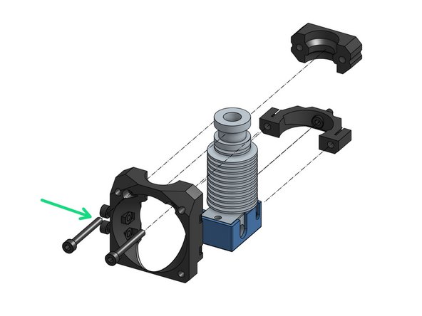 Attach the M3x10mm screws on the side. Leave them loose for now, they will be used to mount a bed probe.