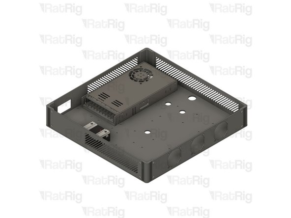 Mount the power supply as shown, and tighten the screws to secure it to the electronics enclosure.