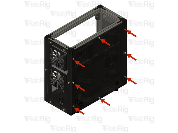 Place all T-nuts inside the T-slot extrusions an tighten the screws, securing the rear panel to the assembly.