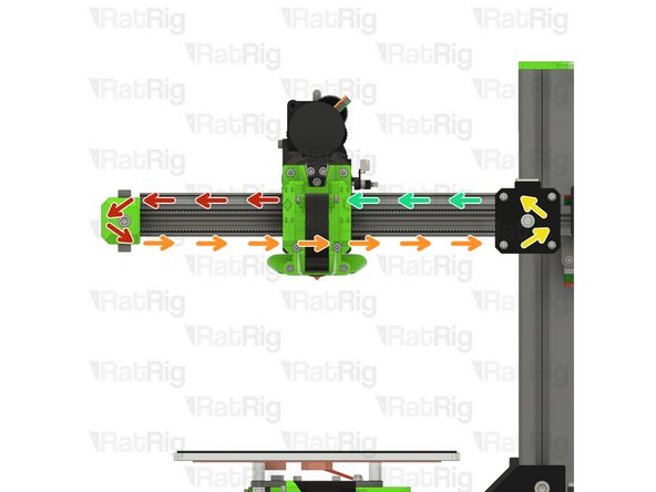 Take the free end of the X-axis timing belt and feed it around the idler pulley