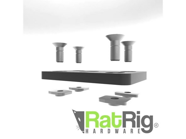 Grab 4x countersink screws and 1x tripod plate. The t-nuts are already in the rail.