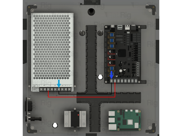 Insert the fork terminal on the other end of the wire into the second terminal from the left on the Octopus motherboard. Secure the fork terminal by tightening the screw
