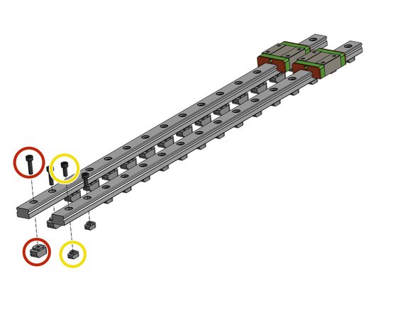 Insert all M3 screws and T-nuts into the rails: