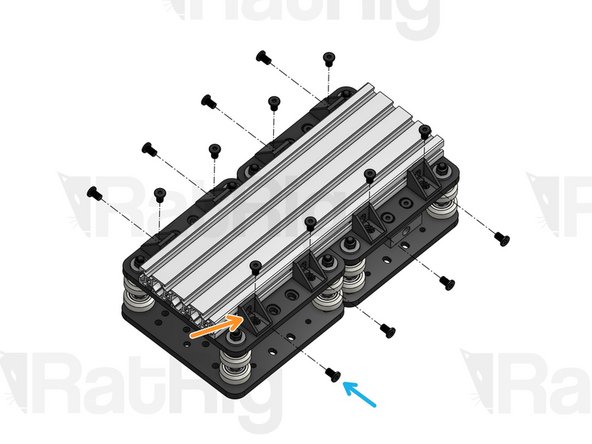 Place the Z Carriage 2080 profile (250mm) on top of the 2 carriages. The ends of the profile should be flush with the ends of the carriages.