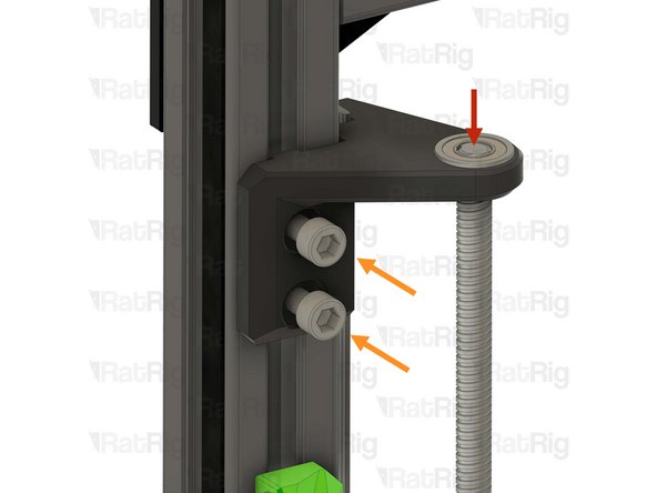 Position the lead screw constraint assembly so that the left lead screw passes through the bearing