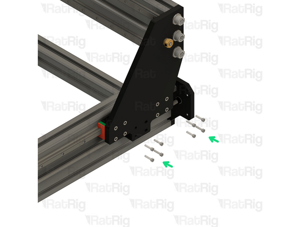 Align one of the HG15 linear rail carriages with the holes on the X-axis gantry plate