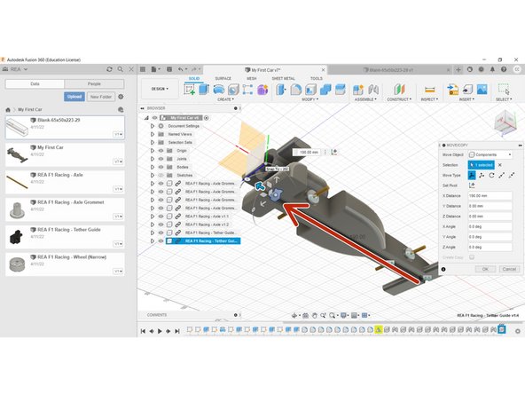 Use the X-Axis Offset to re-position the Tether Guide at the rear of the car.
