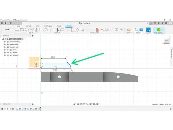 Next, use the 3-point arc tool to finish the geometry.