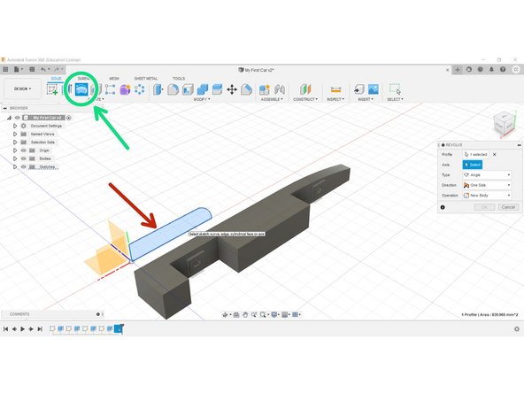 Select the Revolve Tool in the ribbon.