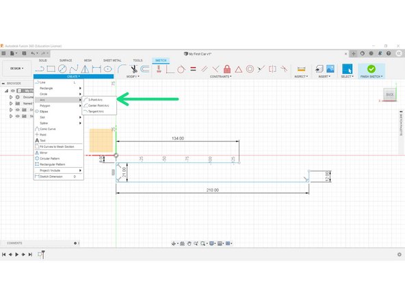 From the Sketch tool menu, select the 3-point Arc tool, to create a nice Bezier curve (best-fit curve) for your nose section.