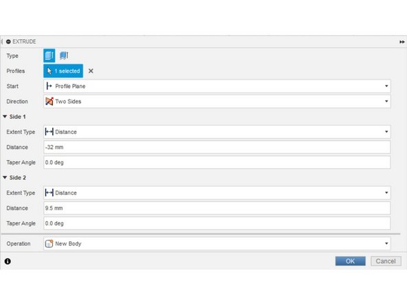 Apply the settings listed in the Extrude Panel. See second image.