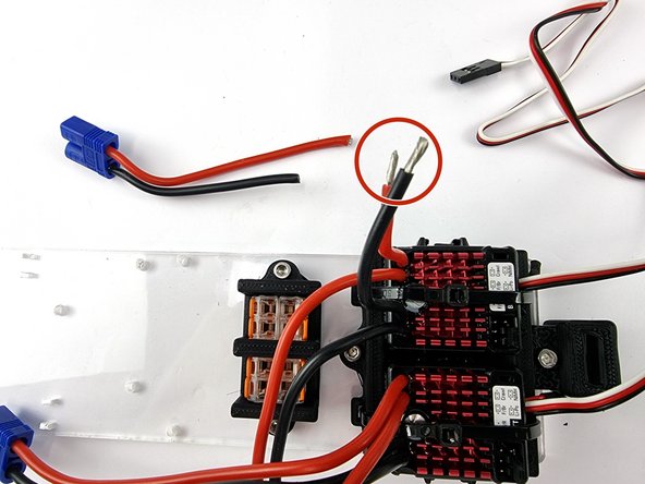 Trim the positive and negative wires to length. They need to be long enough to reach into the bottom of the wago 221 connectors