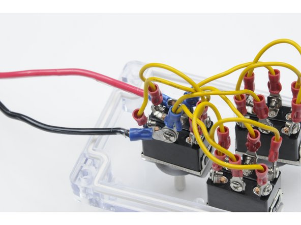 Design note: The jumper wires will bring the 12V+ from the red power wire to all three switches. The jumper wires will bring the GND from the black power wire to all three switches.