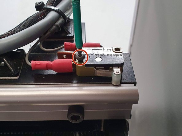 Remove the 2 screws holding to limit switch to the gantry.