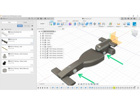 Repeat the process from Step 4, and create a joint between the Axle Grommets and the car body.