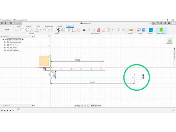 Repeat this process to construct a Y-axis line on the end of your shape, 12mm long.