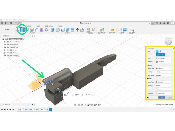 Using the Extrude tool, select the rear wing sketch geometry.