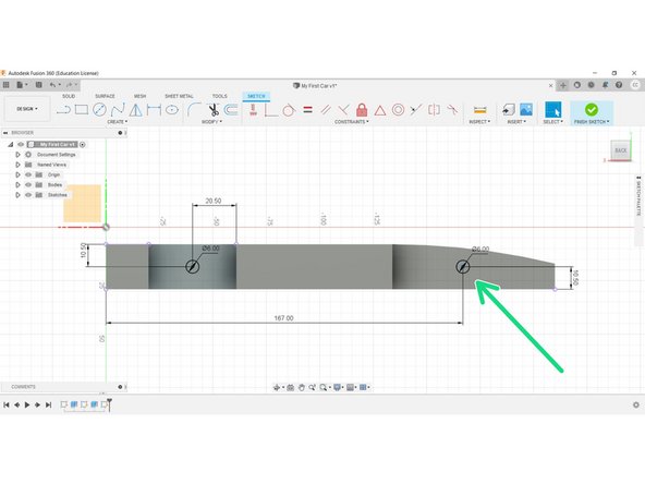 Repeat the process positioning the front axle at X167mm, Y10.5mm from the origin.