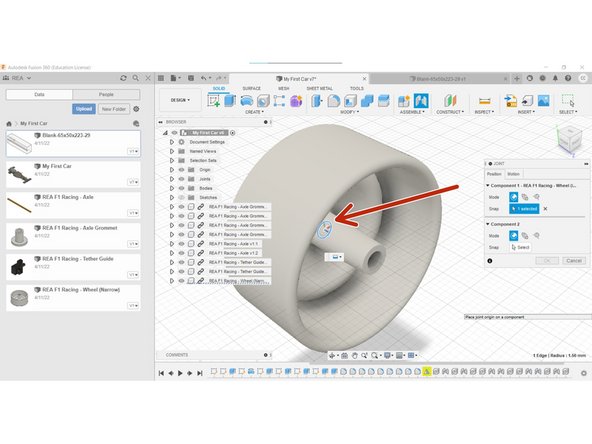 Using the Joint tool, select the innermost surface of the axle sleeve.