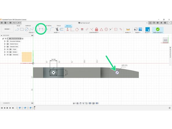 Use the Dimension tool to identify the second axle hole.