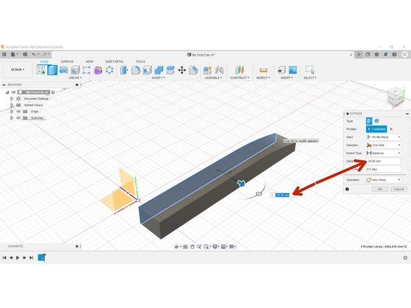Select the Extrude option from the Create menu, then select your shape.