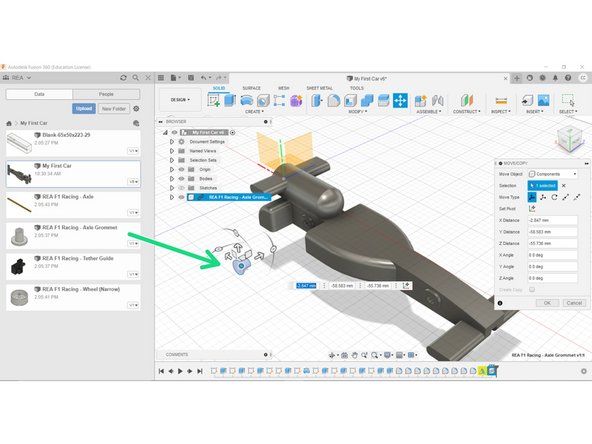 Click and drag one Axle Grommet into the My First Car File.