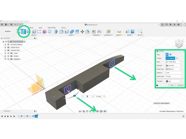Extrude the axle supports outwards 2mm from the body.