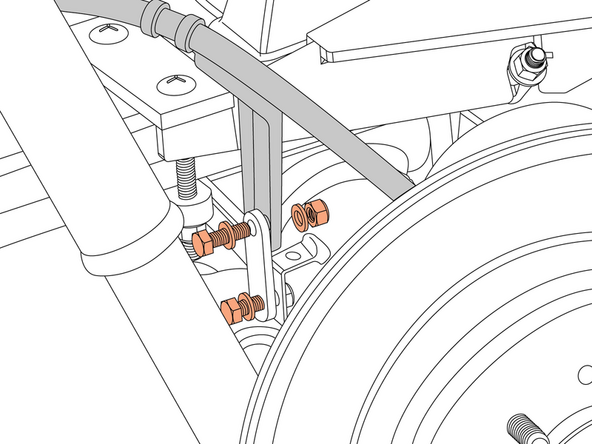Once all fasteners are installed, use provided E-brake relocation bracket and install on driver side with provided M8 hardware. Torque to 8 FT. LB.