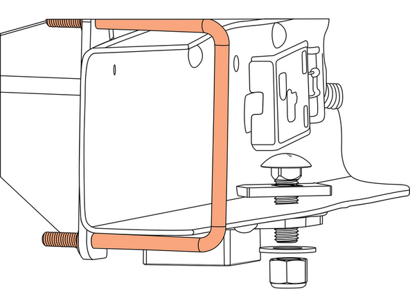 Install the 3/8" U-bolt with washers &amp; nuts so that it is clamping around the frame.