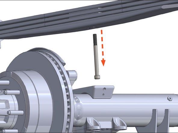 Clamp the leafs together with C-clamps front and rear as shown. Then jack the frame of the vehicle up until you have about 6 inches of working space between the bottom of the leaf pack and the top of the axle pad.